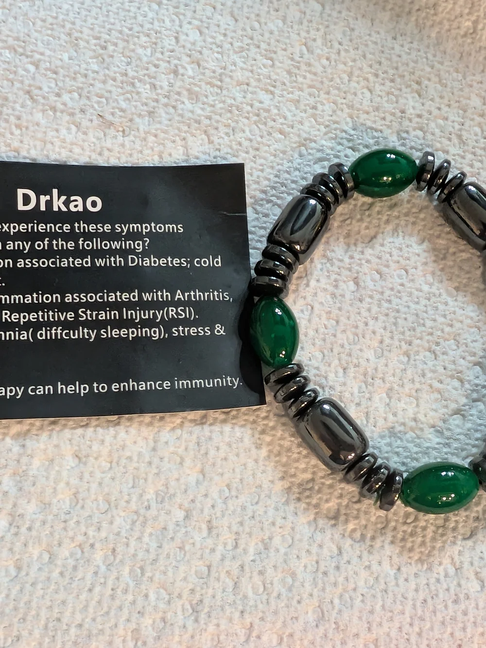 Green and Hematite Bead Stretch Bracelet
